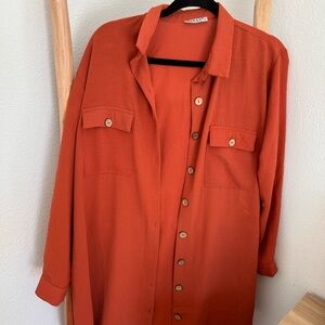 Rust Orange Button-Up Shirt Dress